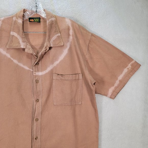 Vintage Cotton Palm Beige Cotton Tie Dye Button Down Collared Rare Casual Shirt - Picture 3 of 15